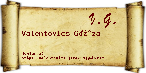 Valentovics Géza névjegykártya